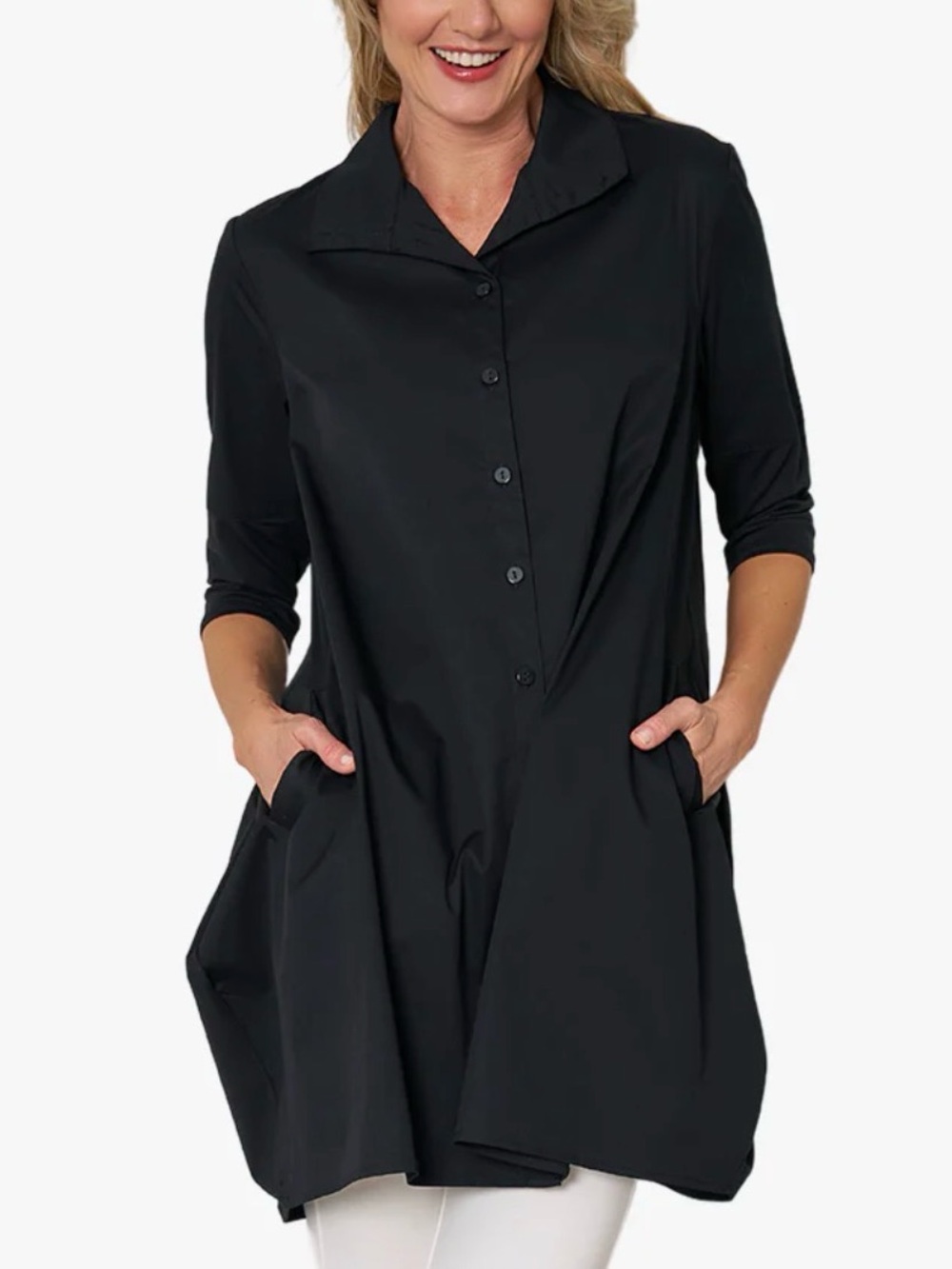Stella Carakasi Tiburon Tunic Dress Black Hemp Blend Oversized Natural Lux